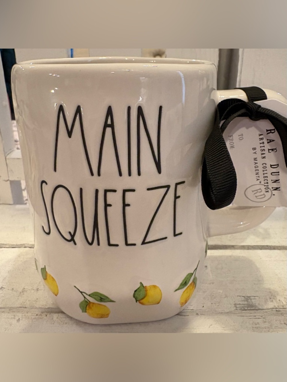 Rae Dunn White 'MAIN SQUEEZE' Mug with Yellow Lemon Accents